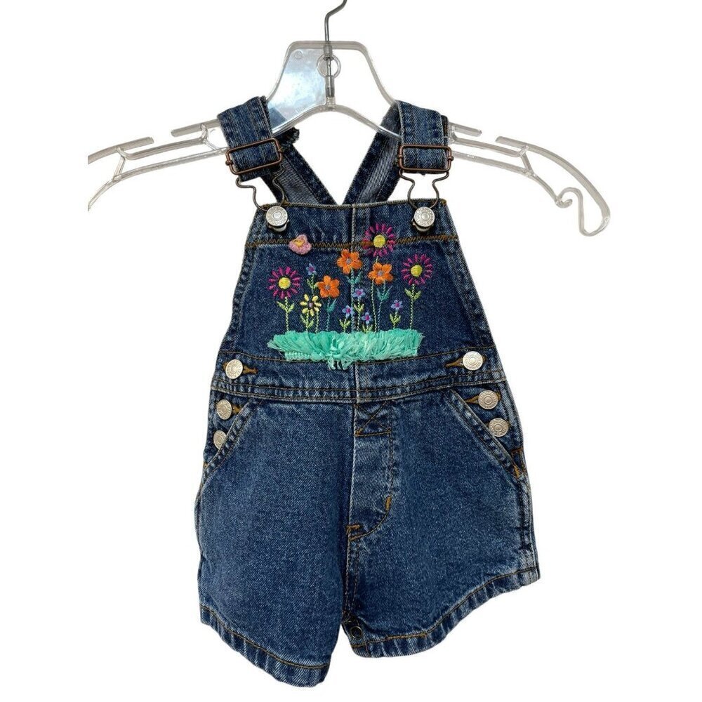 Flapdoodles Overall Shorts Embroidered Baby Size 6 Months